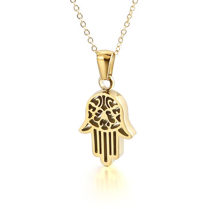 Edelstahl-Ornament, Kazam-Palme, Titan-Stahl-Anhänger, Fatima-Hand, Edelstahl-Halskette und Ohrringe-Suite