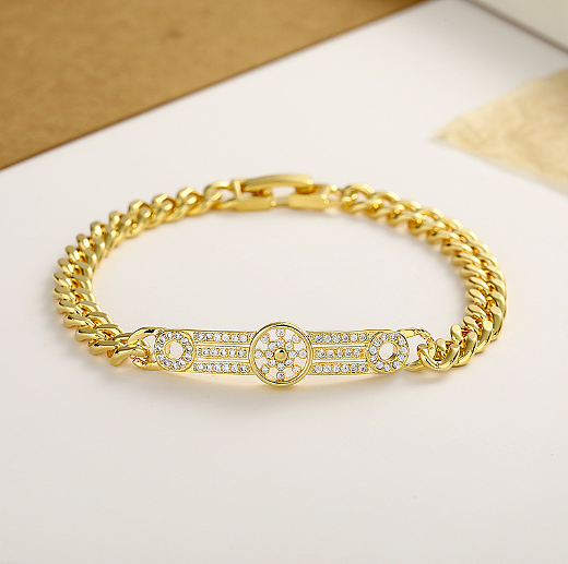 Lujosas pulseras de diamantes de imitación con incrustaciones de cobre de color sólido