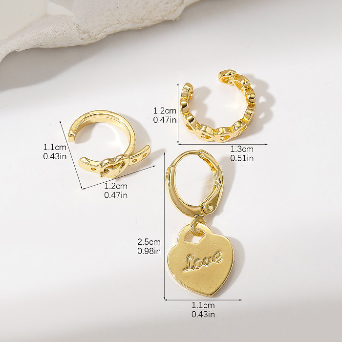 1 conjunto estilo coreano forma de coração chapeado cobre banhado a ouro punhos de orelha