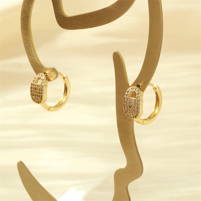 1 paire de clous d'oreilles plaqués or 18 carats, Style IG, incrustation de placage de serrure en cuivre et Zircon