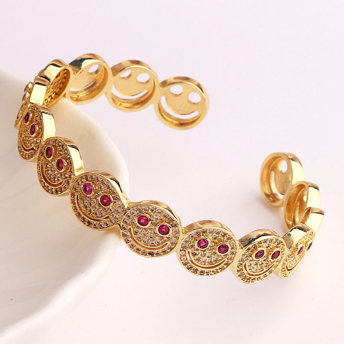 Classic Style Artistic Smiley Face Copper Zircon Cuff Bracelets In Bulk