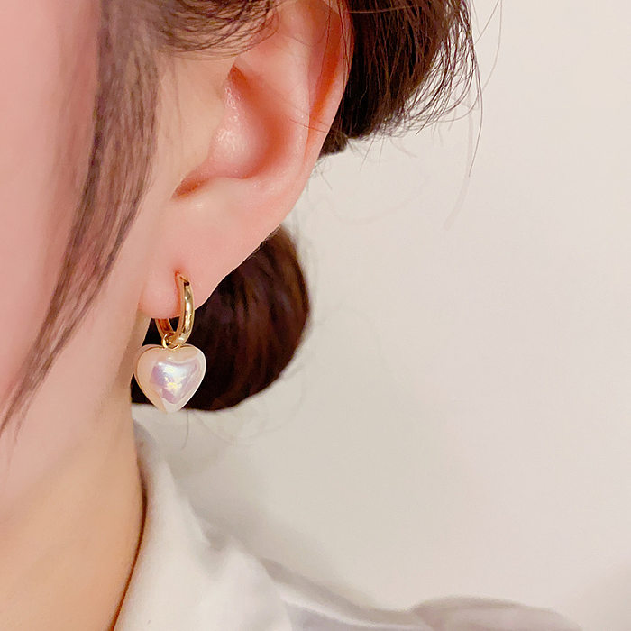 1 Pair Sweet Heart Shape Copper Plating Inlay Artificial Pearls Drop Earrings