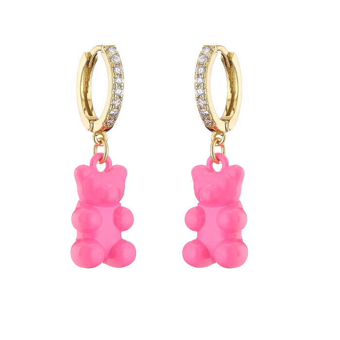 Jewelry Candy Bear Earrings Color Spray Paint Earrings Micro-inlaid Zircon Fashion Jewelry