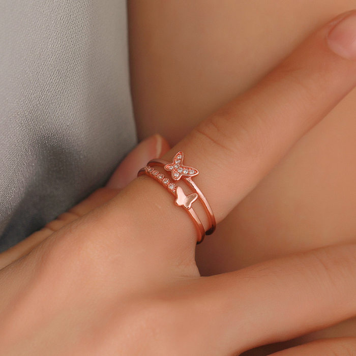 New Ring Double Butterfly Ring Ladies Popular Rose Gold Diamond Opening Adjustable Ring