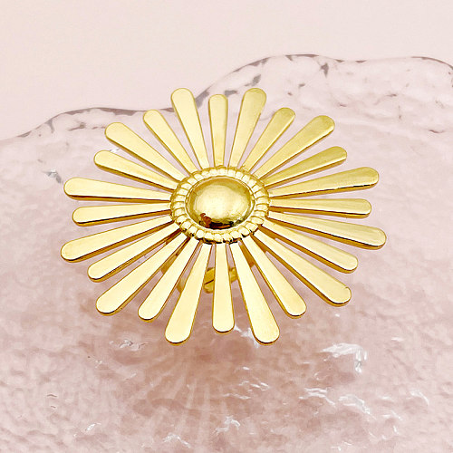 Anéis abertos banhados a ouro com revestimento de aço inoxidável flor estilo vintage