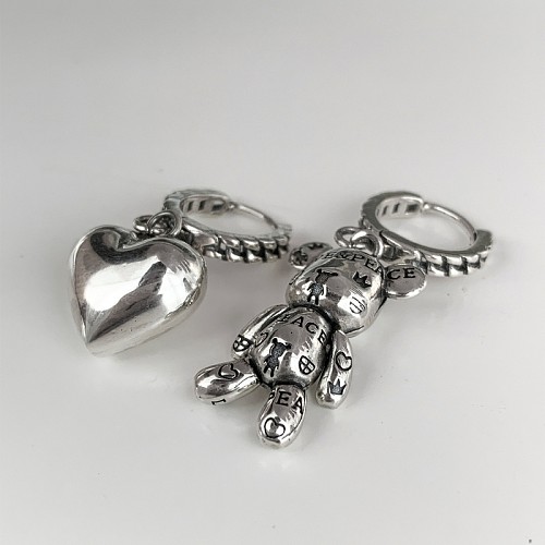 1 paire de boucles d'oreilles pendantes en cuivre plaqué argent, Style Simple, ours plaqué