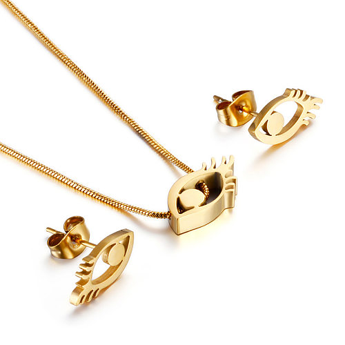 Fashion Golden Eye Titanium Steel Clavicle Chain Earrings Set Wholesale jewelry