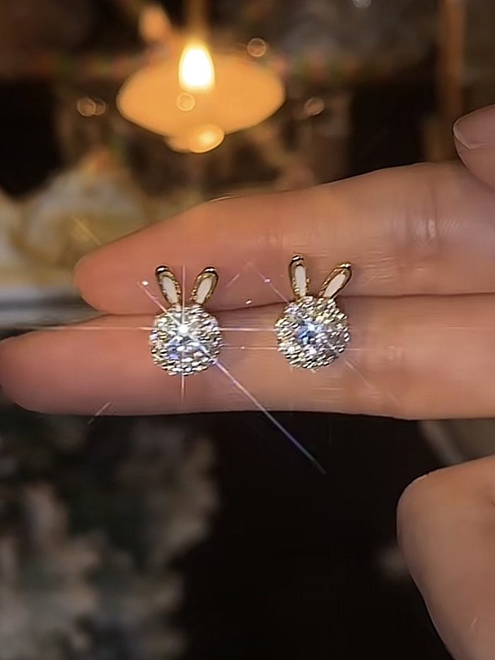 Elegant Bunny Ears Copper Inlay Zircon Women'S Rings Earrings Necklace