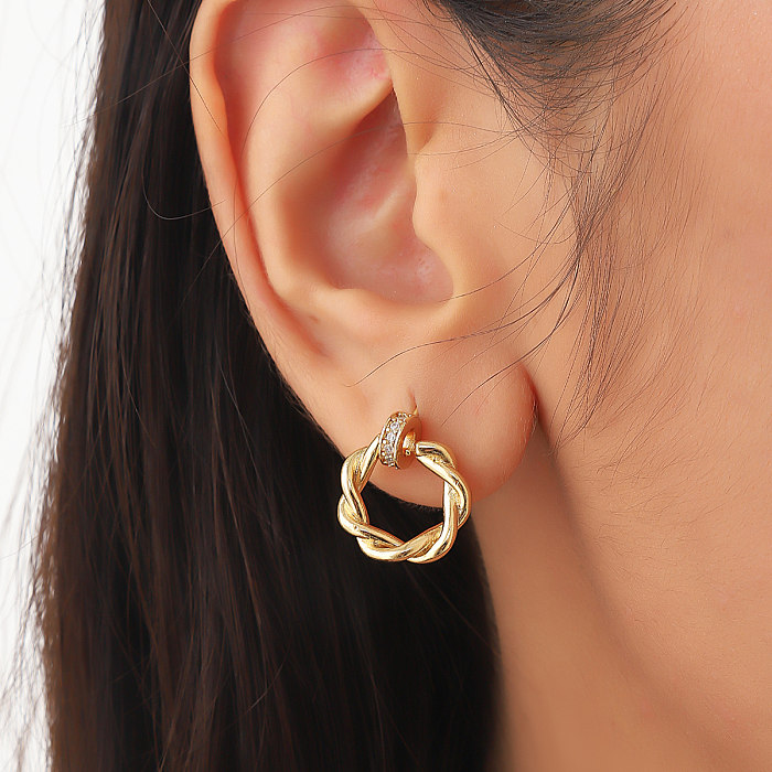 1 par de brincos de orelha banhados a ouro com zircônia de cobre estilo simples