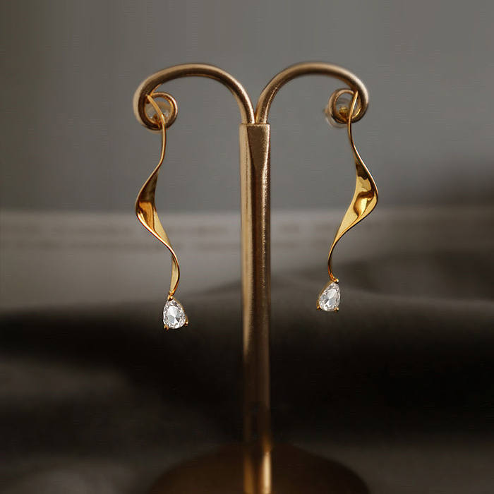 1 Pair Retro Geometric Plating Inlay Copper Artificial Gemstones Drop Earrings