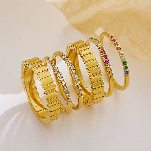 Anéis de lustro de aço Titanium geométricos do zircão do embutimento do chapeamento do estilo simples