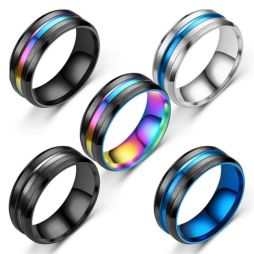 Neuer einfacher Titanstahl-Ring mit abgeschrägter Kante, geschlitzter Farbe, Großhandelsschmuck