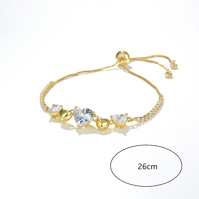 Bracelets en cuivre de forme de coeur de mode Bracelets en cuivre de zircon plaqués or 1 pièce