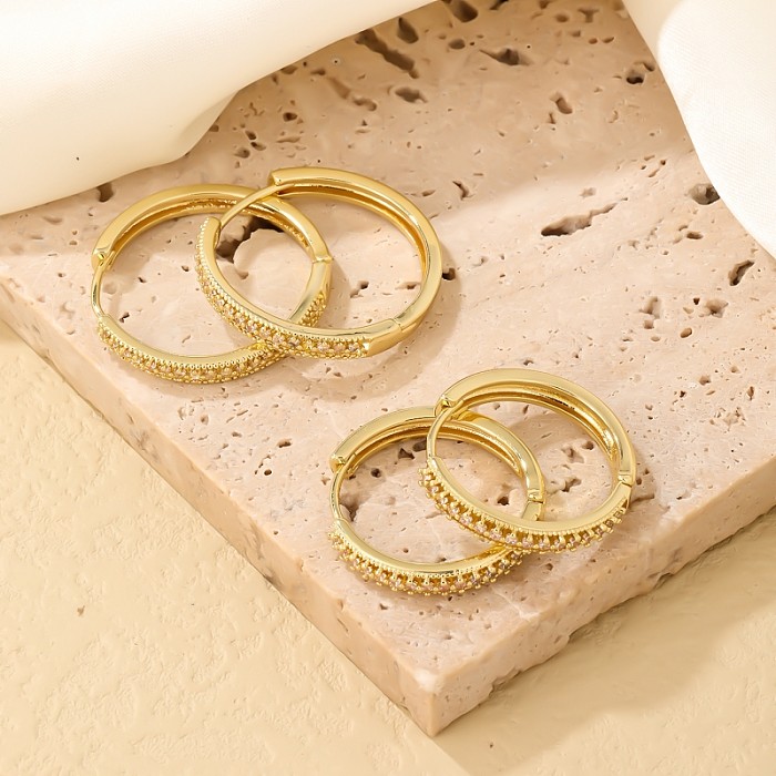 1 Pair Simple Style Geometric Round Plating Inlay Copper Zircon Hoop Earrings