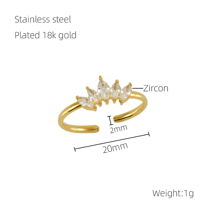 Elegant Simple Style Crown Stainless Steel Inlay Zircon 18K Gold Plated Open Rings