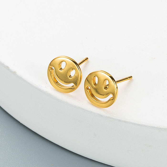 Fashion Copper Gold-plated Micro-inlaid Zircon Smiley Face Earrings