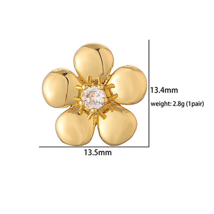 1 par casual estilo moderno redondo quadrado flor chapeamento incrustação cobre zircão 18k brincos banhados a ouro