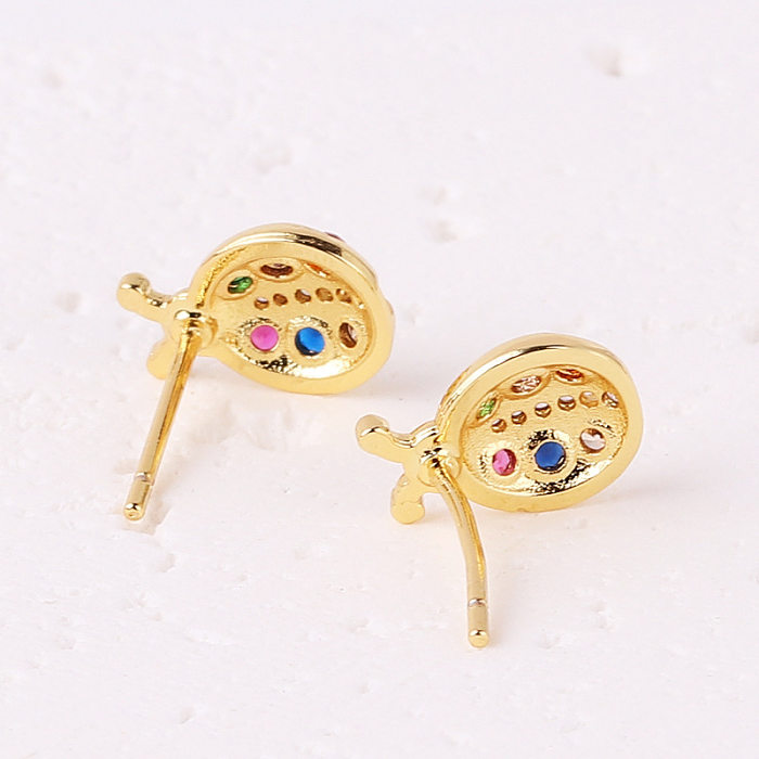 1 Pair Lady Insect Copper Plating Inlay Zircon Gold Plated Earrings