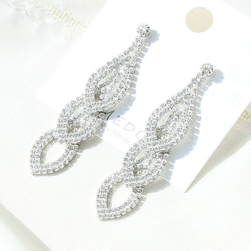 1 Pair Luxurious Bridal Geometric Inlay Copper Rhinestones Chandelier Earrings Drop Earrings