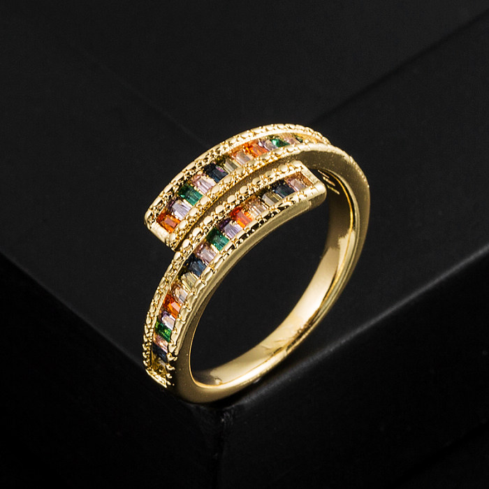 Simple Style Geometric Copper Gold Plated Zircon Open Ring 1 Piece