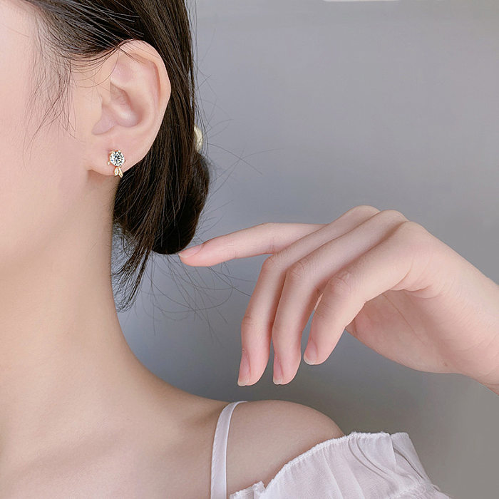 Fashion Fish Copper Inlay Zircon Ear Studs 1 Pair