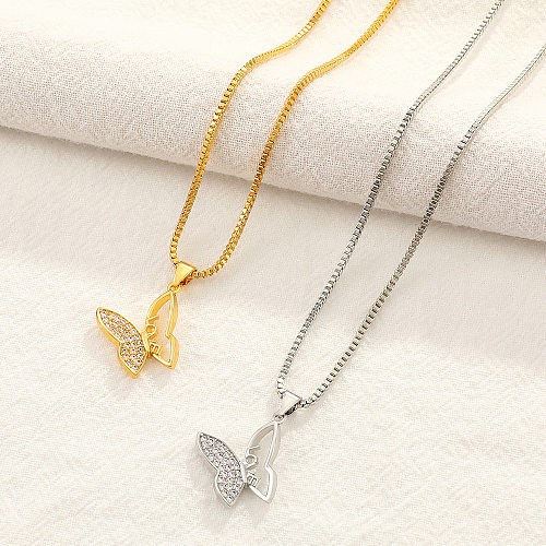 Simple Style Butterfly Copper Necklace Inlay Zircon Copper Necklaces