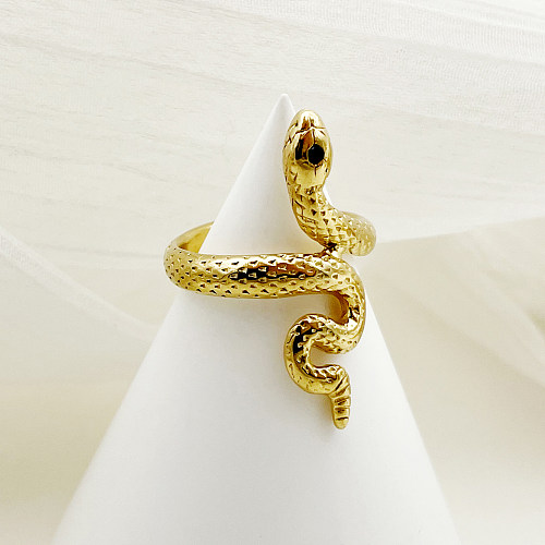 Übertriebene Schlangen-Ringe im Vintage-Stil, Edelstahl, Metall, Polierbeschichtung, Inlay, Zirkon, vergoldet