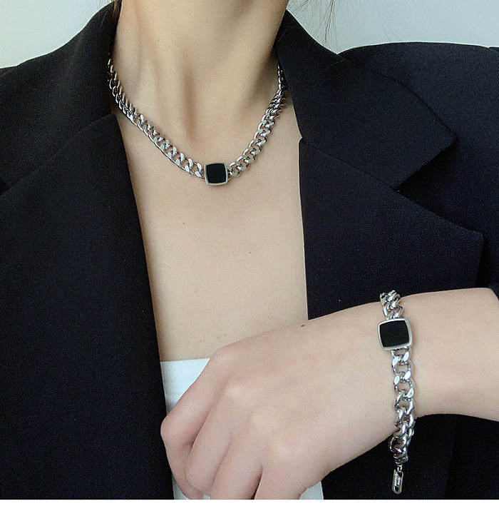 Modische quadratische Titan-Stahl-Inlay-künstliche Edelsteine-Ringe-Armband-Halskette