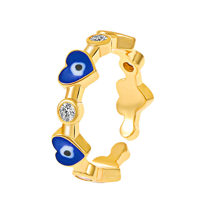 Offener Ring im Vintage-Stil, schlichter Stil, Auge, Kupferbeschichtung, Inlay, Zirkon, 14 Karat vergoldet