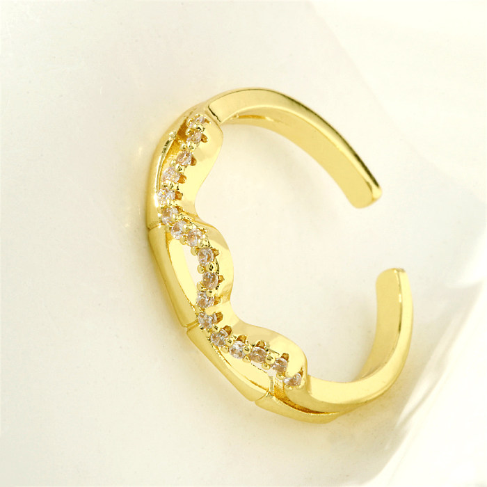 Simple Style Lines Copper Plating Inlay Zircon 18K Gold Plated Open Rings