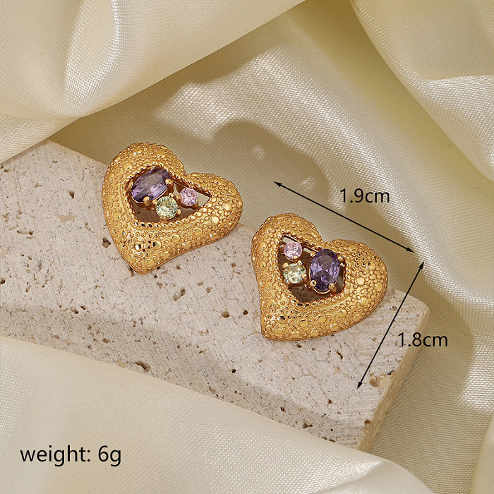 1 par de brincos banhados a ouro 18K com revestimento em forma de coração doce e zircão de cobre
