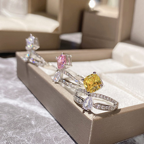 Anéis de pedras preciosas artificiais de cobre com gotas de água de estilo simples