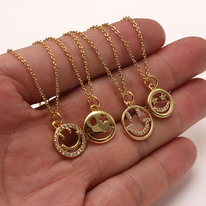 Fashion Smiley Face Copper Plating Inlay Artificial Gemstones Pendant Necklace 1 Piece