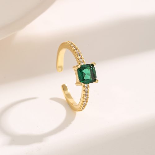 Luxurious Square Copper Plating Inlay Zircon 18K Gold Plated Rings