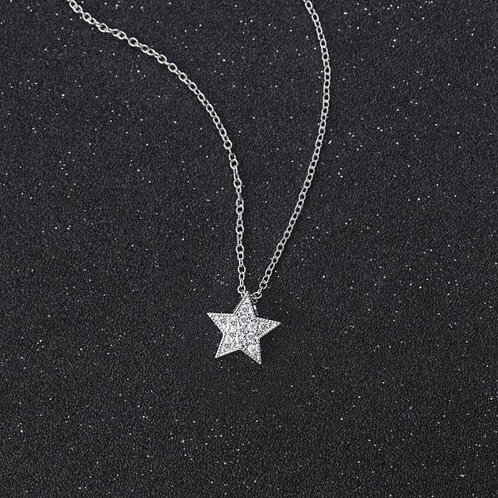 Einfache Halskette mit Stern-Kupfer-Inlay-Zirkon-Anhänger
