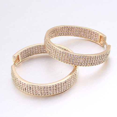 1 Pair Shiny Round Plating Inlay Copper Zircon Gold Plated Hoop Earrings