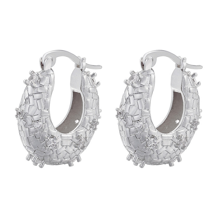 1 Paar elegante, glamouröse ovale Ohrringe mit Messingbeschichtung und Zirkoneinlage, 18 Karat vergoldet