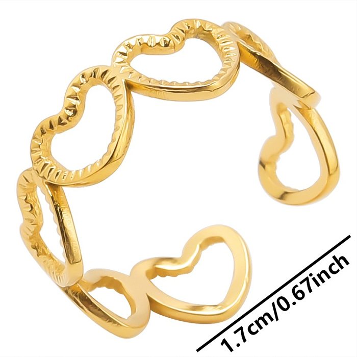 Anéis banhados a ouro com chapeamento de aço inoxidável em formato de coração de estilo simples