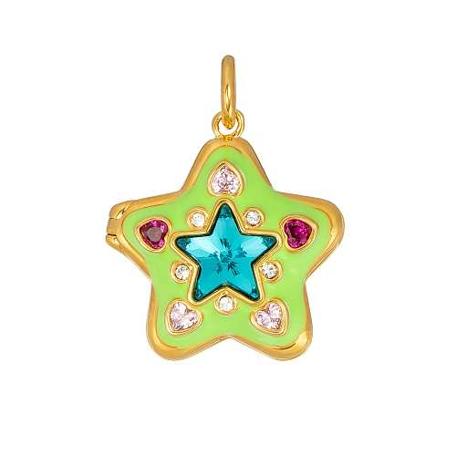 Simple Style Commute Star Copper Enamel Plating Inlay Zircon 18K Gold Plated Pendant Necklace