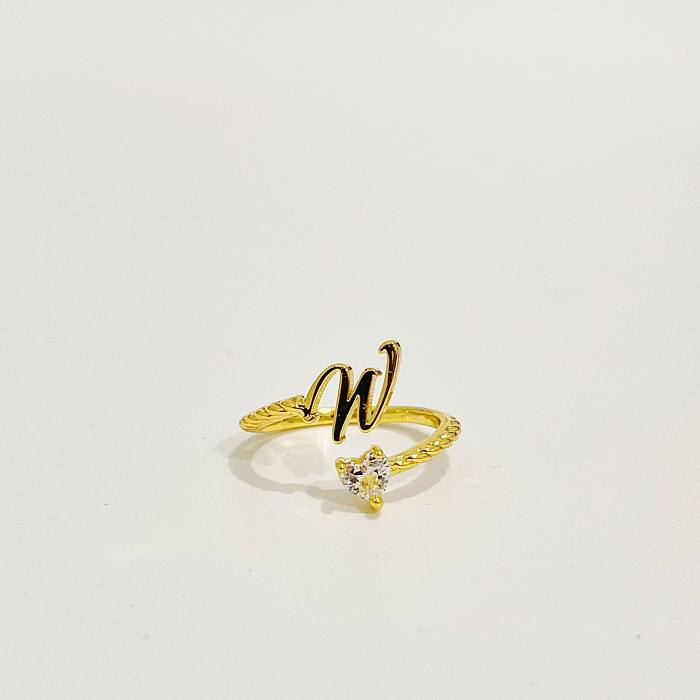 Modern Style Letter Heart Shape Copper Plating Inlay Artificial Diamond Open Rings
