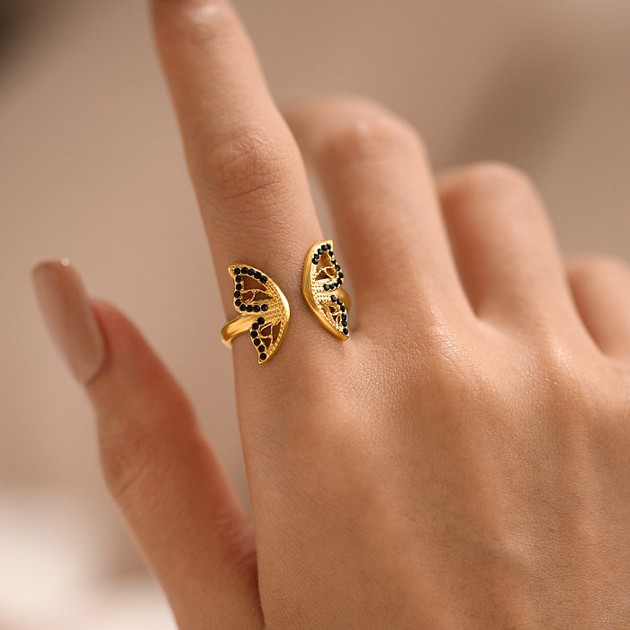Fashion Butterfly Stainless Steel Plating Rhinestones Open Ring 1 Piece