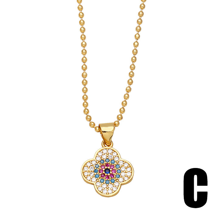 Fashion Devil's Eye Heart Four-Leaf Clover Micro Inlaid Colorful Zircon Clavicle Chain Necklace