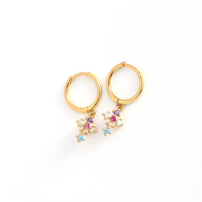 1 Pair Elegant Lady Simple Style Cross Inlay Copper Zircon Drop Earrings
