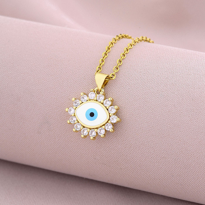 Elegant Devil'S Eye Copper Zircon Pendant Necklace In Bulk