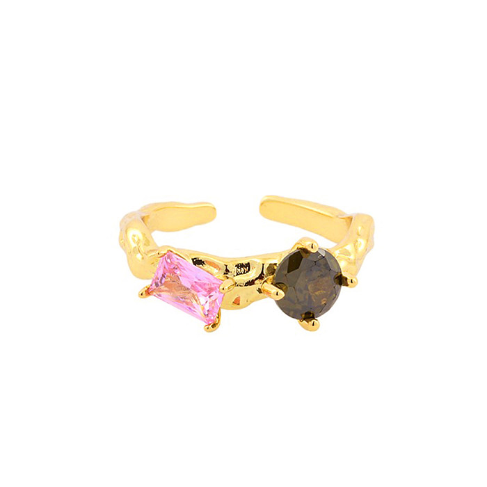 Exaggerated Shiny Irregular Copper Plating Inlay Zircon 18K Gold Plated Open Ring