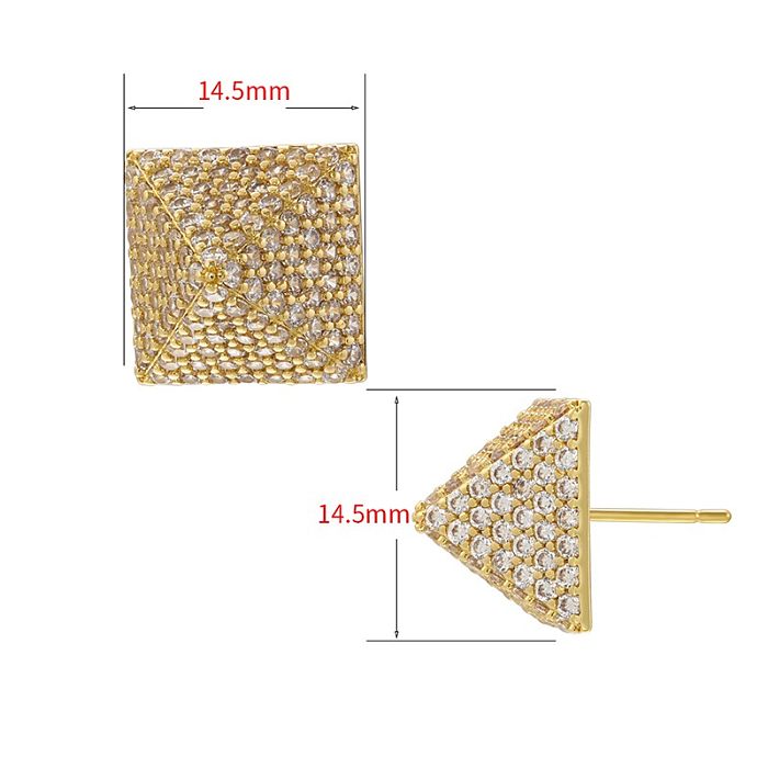 1 Pair Elegant Shiny Pyramid Brass Plating Inlay Zircon 18K Gold Plated Ear Studs