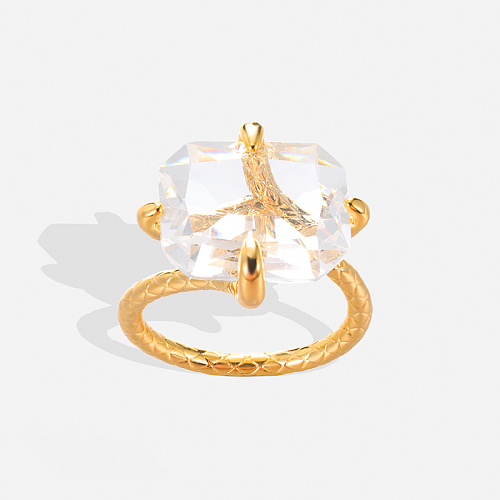Atacado exagerado estilo simples retângulo chapeamento de aço inoxidável incrustação 18K anéis de cristal artificial banhados a ouro