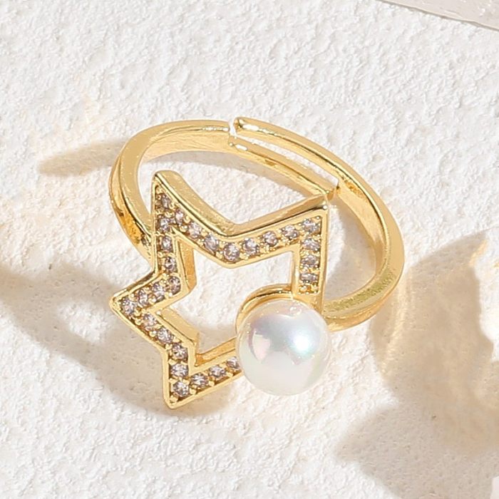 Elegant Luxurious Classic Style Star Copper Plating Inlay Zircon 14K Gold Plated Open Ring