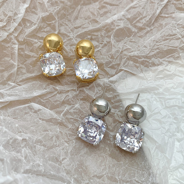 1 paire de boucles d'oreilles pendantes en cuivre et Zircon, Style IG Simple, placage carré, incrustation