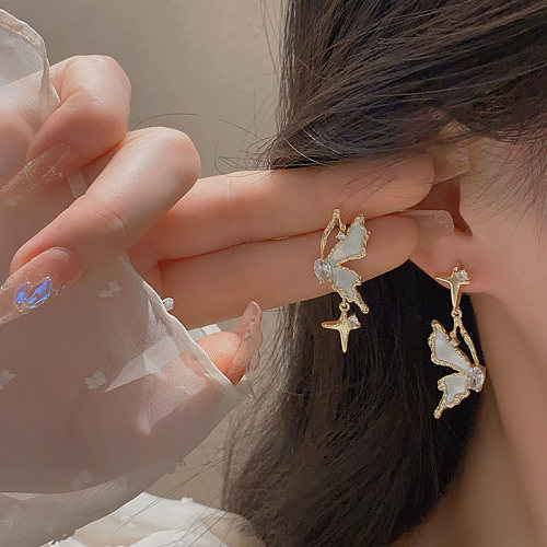 1 Pair Casual Simple Style Commute Butterfly Enamel Plating Inlay Copper Zircon 14K Gold Plated Silver Plated Drop Earrings